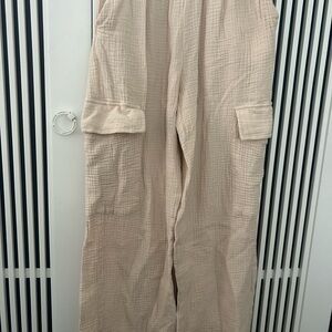 Beige Textured flowy pants
